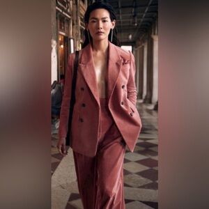 Double-Breasted Velvet Oversized Blazer- Dusty Rose Preppy Business size 10